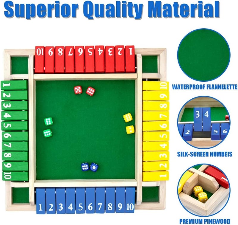 Nicecho Shut The Box Game, 12 Inches Family Wooden Board Table Math Dice Games for Adults and Kids, 2-4 Player Classics Tabletop Version Games for Classroom,Home,Party or Pub - Image 3
